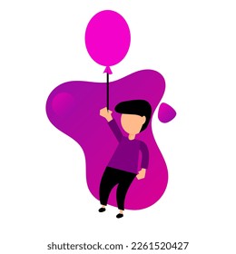 vector illustration design of a person floating with a balloon. purple color vector design