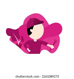 vector illustration design of a person holding handyman tools. purple color vector design