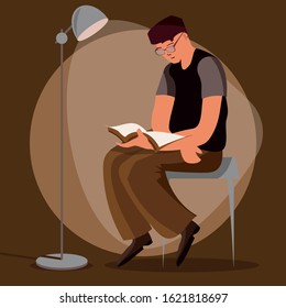 Vector illustration design a person reads a book. Cartoon design
background.