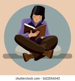 Vector illustration design a person reads a book. Cartoon design
background.