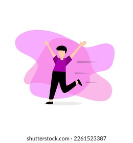 vector illustration design of a person running happily. purple color vector design