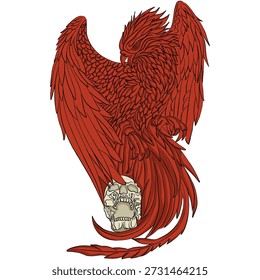 Diseño de Ilustración vectorial de ave fénix y cabeza de cráneo