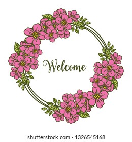 Vector illustration design pink flower frame for welcome card hand drawn