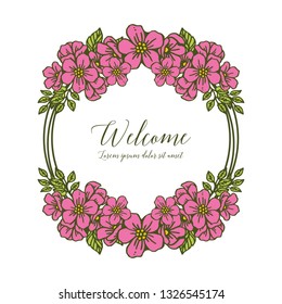 Vector illustration design pink flower frame for welcome card hand drawn