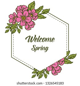 Vector illustration design pink flower frame for welcome card hand drawn