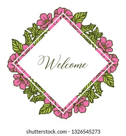 Vector illustration design pink flower frame for welcome card hand drawn