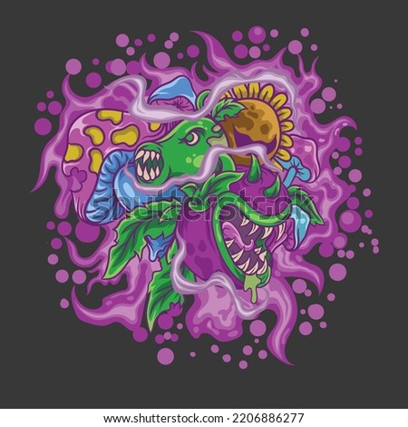 vector illustration design of plants turning into zombies