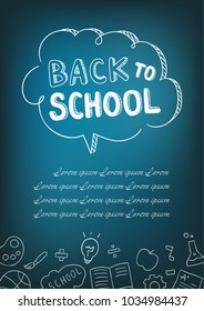Vector illustration design poster,leaflet with outline element of education on blackboard and word Back to school,Template for school.Draw doodle cartoon style.