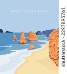 Vector illustration. Design for posters and banners. Great ocean road, Australia, end of the earth.