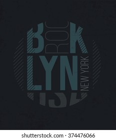 vector illustration for design print T-shirt with an abstract inscription Brooklyn new york USA, stylish dark graphics on a black background