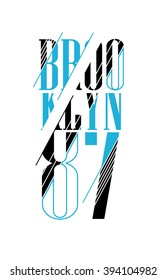 vector illustration for design print T-shirt with an abstract inscription Brooklyn new york USA, stylish geometric graphics on a white background