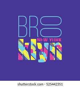 vector illustration for design print T-shirt with an abstract inscription Brooklyn new york USA, stylish geometric graphics on a white background