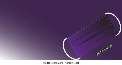 Vector illustration design Purple cloth face mask Cover your nose and mouth to prevent COVID 2019 or Coronavirus. On a green background Leave a blank space for text.