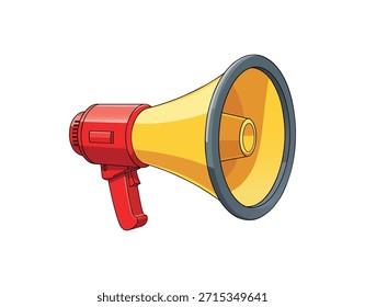 Diseño de Ilustración vectorial de un megáfono rojo y amarillo con un borde negro aislado sobre un fondo blanco. Icono de Vector de altavoz con un ambiente colorido sobre un fondo blanco.