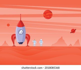 Vector Illustration Design of Rocket in Planet