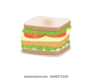 Vector illustration design of a sandwich with celery leaves, tomatoes, meat and cheese arranged from top to bottom