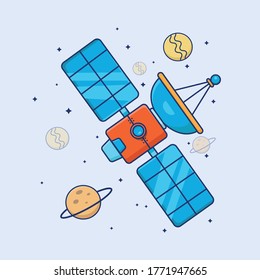 vector illustration design of satellites, planets, outer stars in space