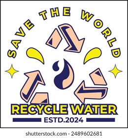 vector illustration design save the world - recycle water with recycled water in peach and blue colors with a simple style. suitable for logos, icons, posters, advertisements, banners, companies.