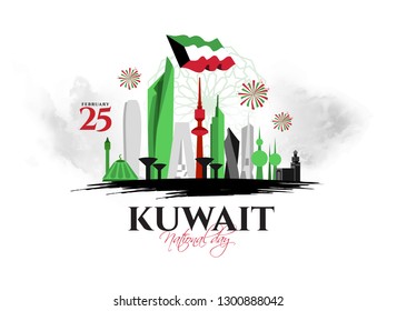 vector illustration. design of the schedule for holidays of Kuwait. 25th happy national day holiday of independence. February 26 is liberation  day of Kuwait.