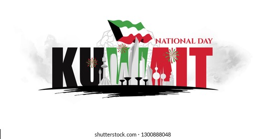 vector illustration. design of the schedule for holidays of Kuwait. 25th happy national day holiday of independence. February 26 is liberation  day of Kuwait.