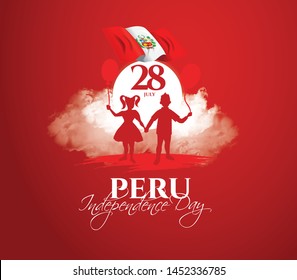 vector illustration. Design schedule for the national holiday of Peru Independence Day on July 28. Flag of Peru and design elements for decoration of posters and advertising posters.