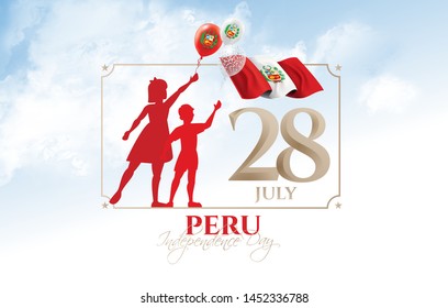 vector illustration. Design schedule for the national holiday of Peru Independence Day on July 28. Flag of Peru and design elements for decoration of posters and advertising posters.