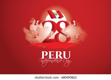 ilustración vectorial. Programación para la fiesta nacional del Día de la Independencia del Perú el 28 de julio. Bandera del Perú y elementos de diseño para la decoración de carteles y carteles publicitarios.