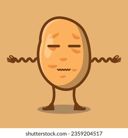 Vector Illustration Design of a Serene Hand-Drawn Cute Potato Character Relaxing
