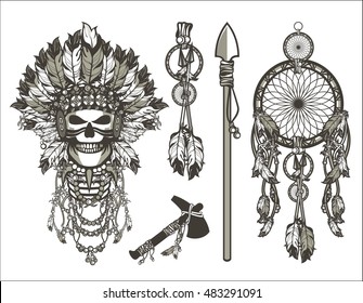 vector illustration design set  dead leader in boho style