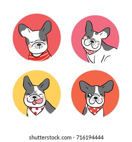 Vector illustration design set logo of french bulldog Draw doodle style.
