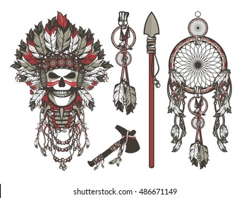 vector illustration design set ndian theme dead leader in boho style