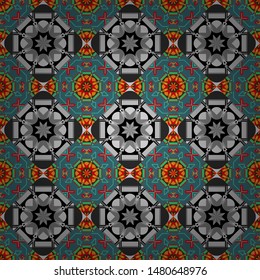 Vector illustration. Design for silk neck scarf, kerchief, hanky. Square seamless pattern design for pillow, carpet, rug. Abstract tiles with patterns in pink, blue and gray colors.