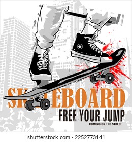 vector illustration design of skateboarding action on the road