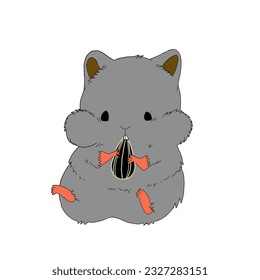 vector illustration design of a small gray hamster eating a pumpkin while sitting this design is perfect to use as a pet food store logo or a children's book cover