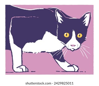 Vector illustration, design of sneaking house cat in color