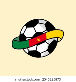 Vector illustration design of a soccer ball wrapped in the Cameroon flag, symbolizing national pride and passion for football. Ideal for sports, patriotism and African culture themes.