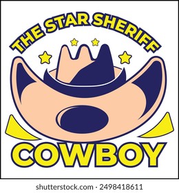 vector illustration design of the star sheriff with a cowboy hat in peach and blue colors in a simple style. suitable for logos, icons, posters, advertisements, banners, companies, t-shirt designs.