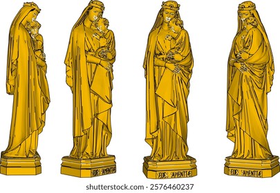 vector illustration design of a statue of a classic vintage holy woman monument holding her child