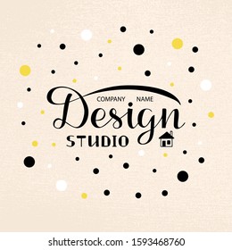 Vector illustration of design studio lettering for banner, leaflet, poster, logo, advertisement, price list, web design. Handwritten text for template, signage, billboard, print, flyer
