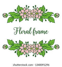 Vector illustration design style pink floral frame with greeting card or invitation hand drawn