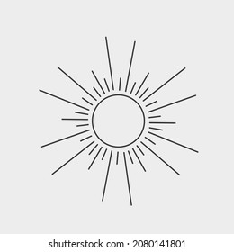 Diseño de ilustración vectorial de la explosión solar con tema vintage aislado sobre fondo blanco. Arte de línea. 