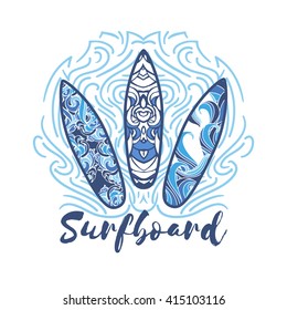 vector illustration with design surfboard and line background