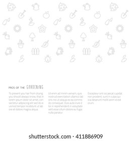 Vector illustration - design template of page with copy space and flat lineart gardening pattern - eco backdrop.