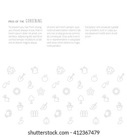 Vector illustration - design template of page with copy space and flat lineart gardening pattern - eco backdrop.