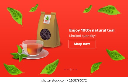 Vector illustration design template in realism style about tea