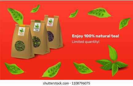 Vector illustration design template in realism style about tea