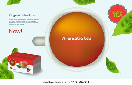 Vector illustration design template in realism style about tea