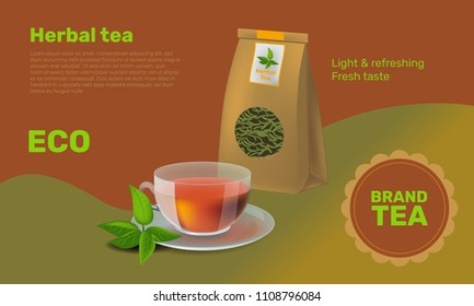 Vector illustration design template in realism style about tea