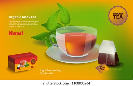 Vector illustration design template in realism style about tea
