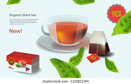 Vector illustration design template in realism style about tea